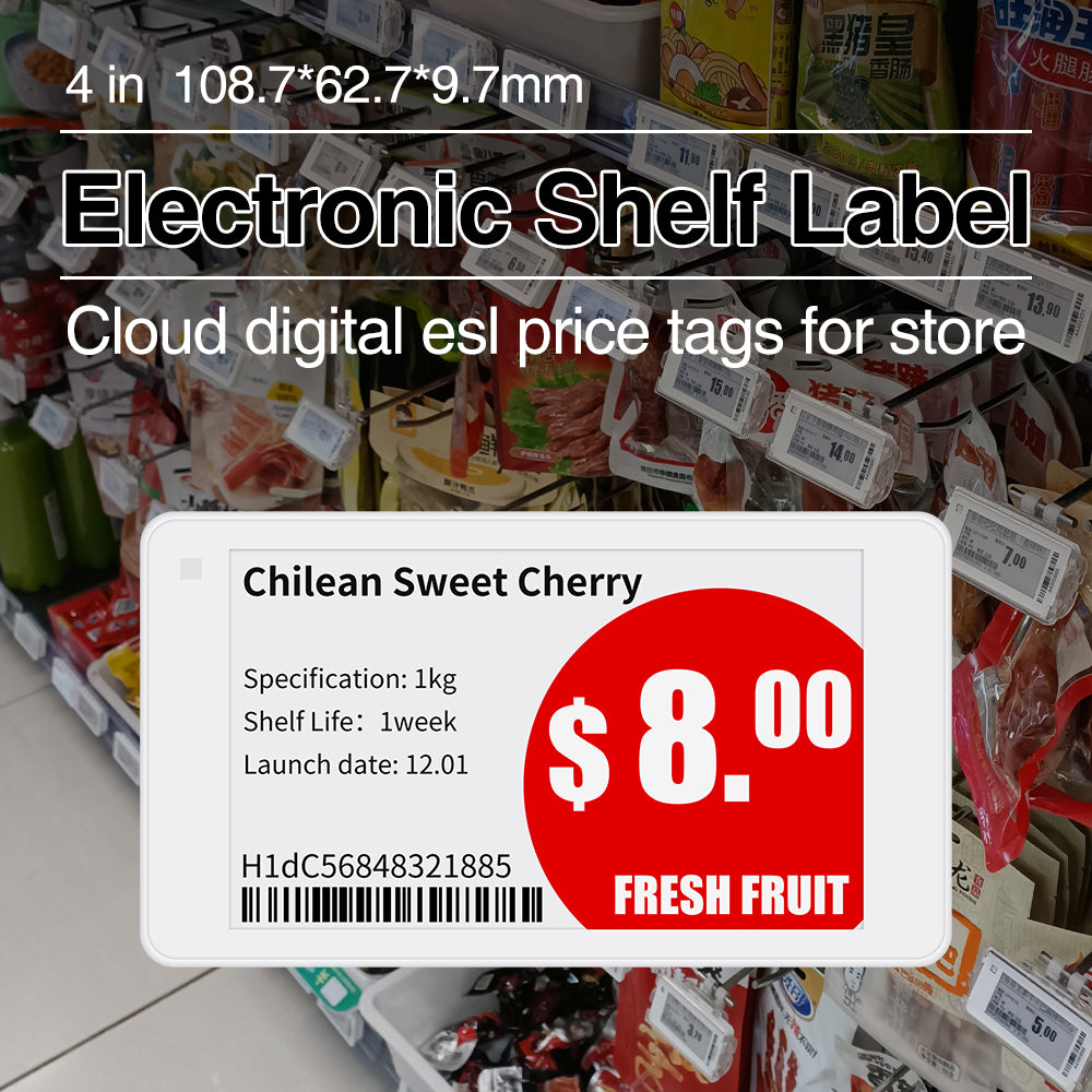 4 Inch ESL Electronic Shelf Labels with High-Resolution 2.4GHz Wireless Price Tag Display